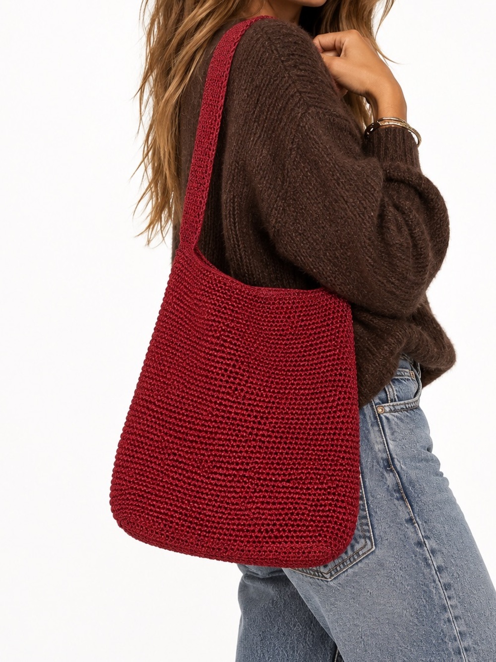 The Sak Maroon Handwoven Shoulder bag Excellent Condition
